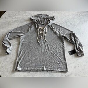 Michael Lauren Lace Up Hoodie Top Heather Gray Size Large Super Soft